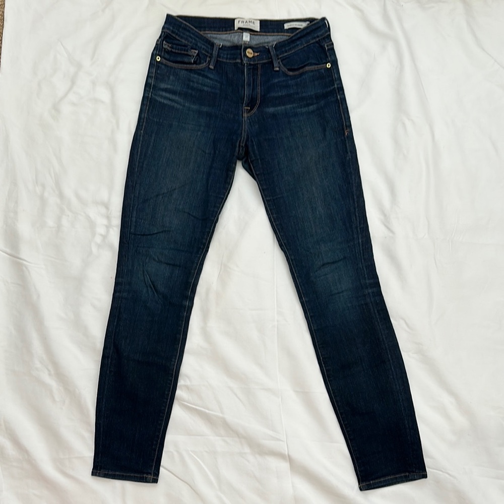 FRAME Le Skinny de Jeanne Dark Blue Denim Skinny Jeans Size 27 Classic Wash